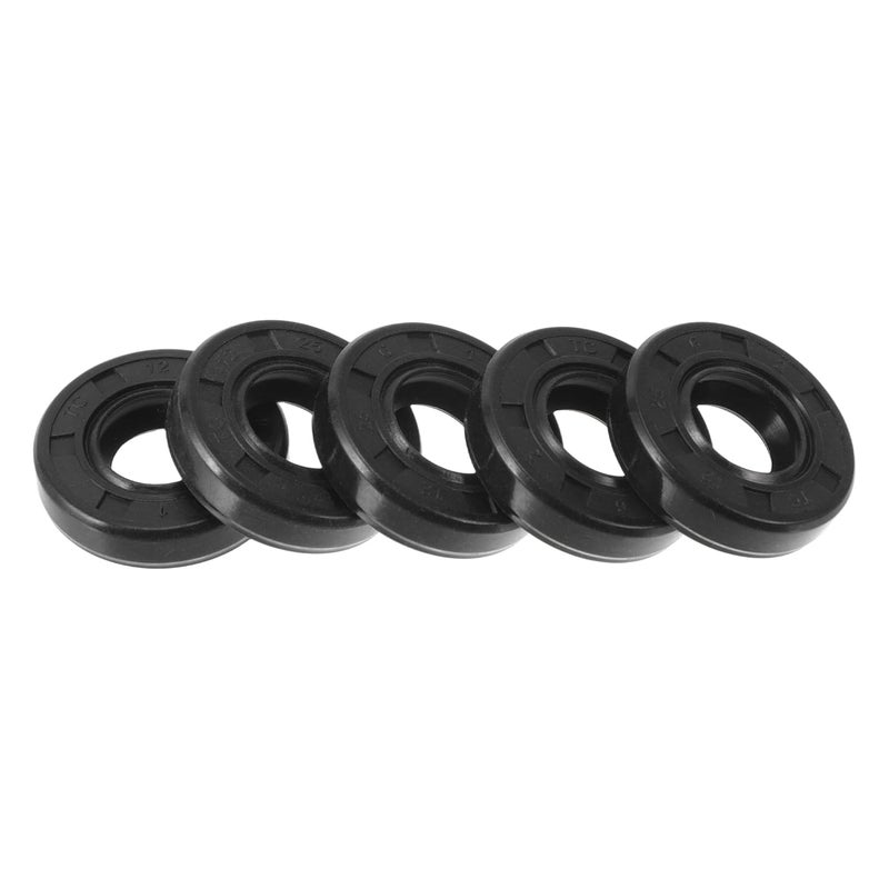 TUCKBOLD Universal Oil Seal TC Double Lip W Steel Spring Seal Ring Rotary Shaft Seal 12x25x6mm High Pressure NBR Rubber Black 5 Pcs - Image 1